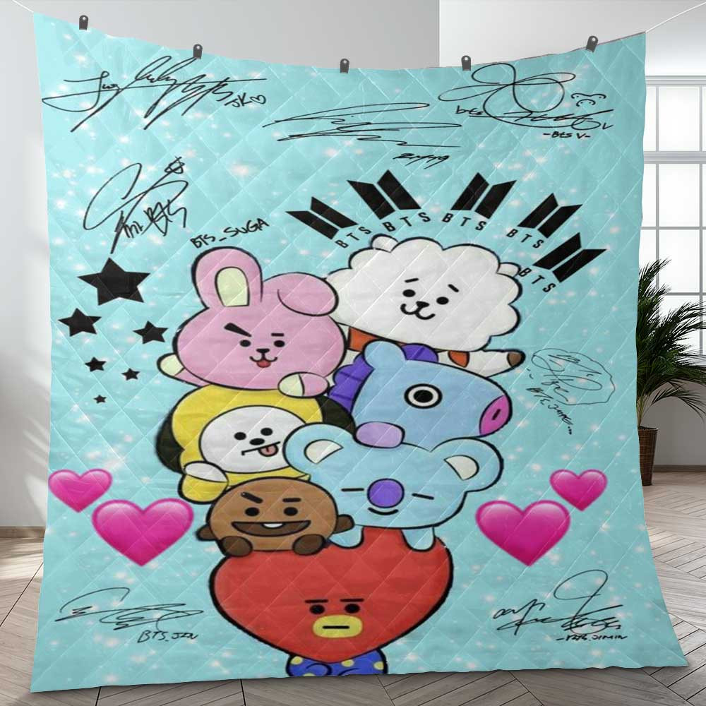 BTS BT21 Bangtan Army Fan Art Cartoon So Cute Signature Ver23 Gift Lover Blanket BTS BT21 Bangtan Army Fan Art Cartoon So Cute Signature Ver23 Gift Lover Blanket