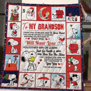 Cartoon Character Snoopy To My Grandson Quilt Fleece Blanket Fan Made All Season 3D Blanket