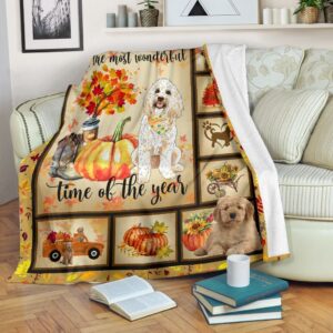 Goldendoodle Autumn Pumpkin Fleece Blanket