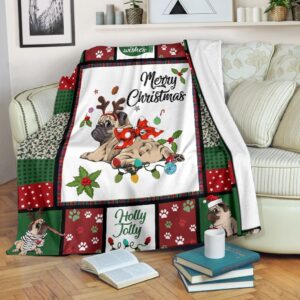 Merry Christmas Pug Christmas Xmas Fleece Blanket