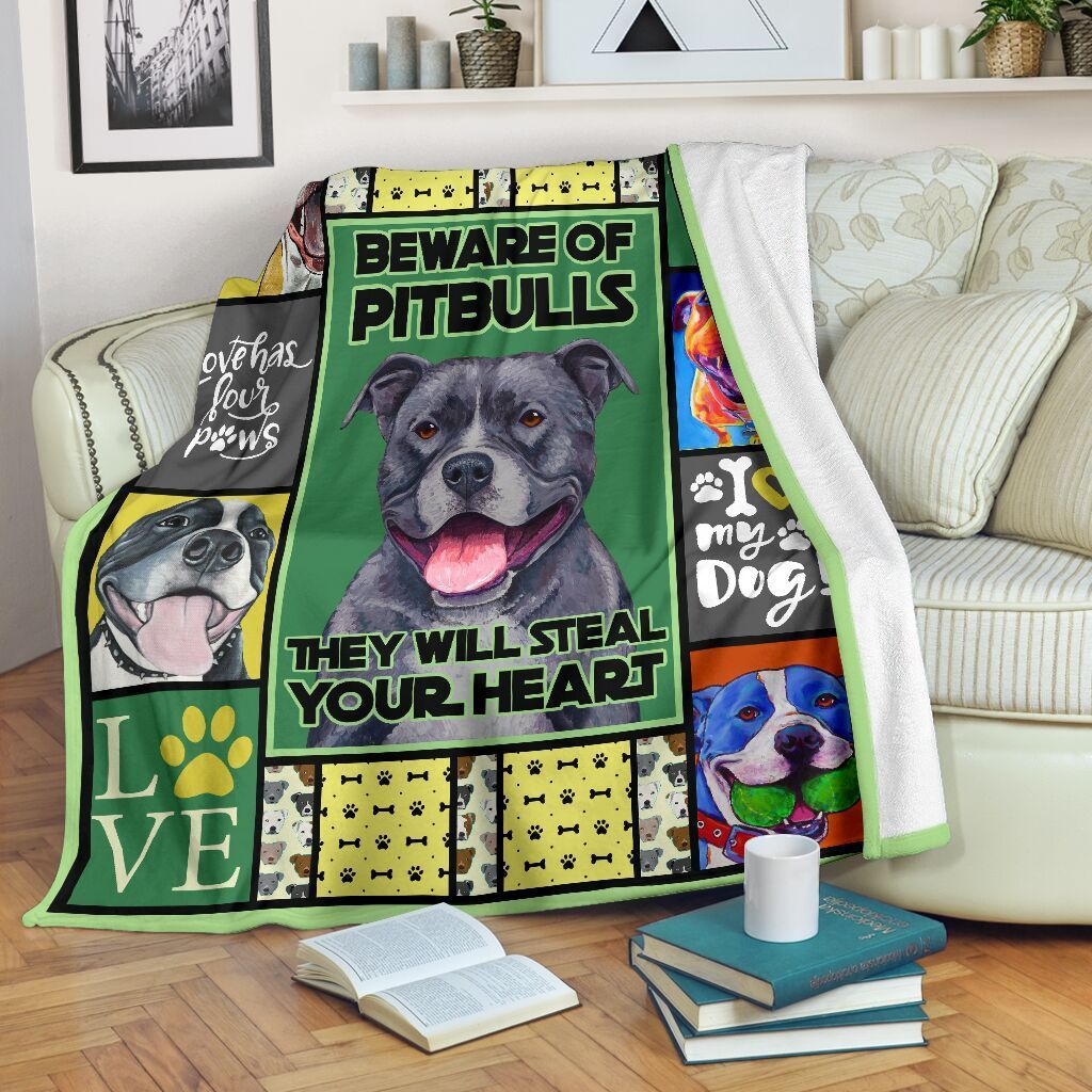 Beware Of Pitbulls They Will Steal Your Heart Pitbull Lovers Fleece Blanket Beware Of Pitbulls They Will Steal Your Heart Pitbull Lovers Fleece Blanket