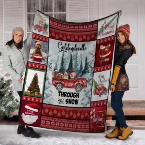 Goldendoodle Through The Snow Christmas Xmas Fleece Blanket