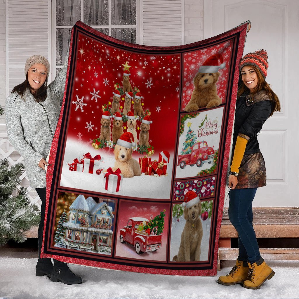 Goldendoodle Christmas Tree Xmas Fleece Blanket Goldendoodle Christmas Tree Xmas Fleece Blanket