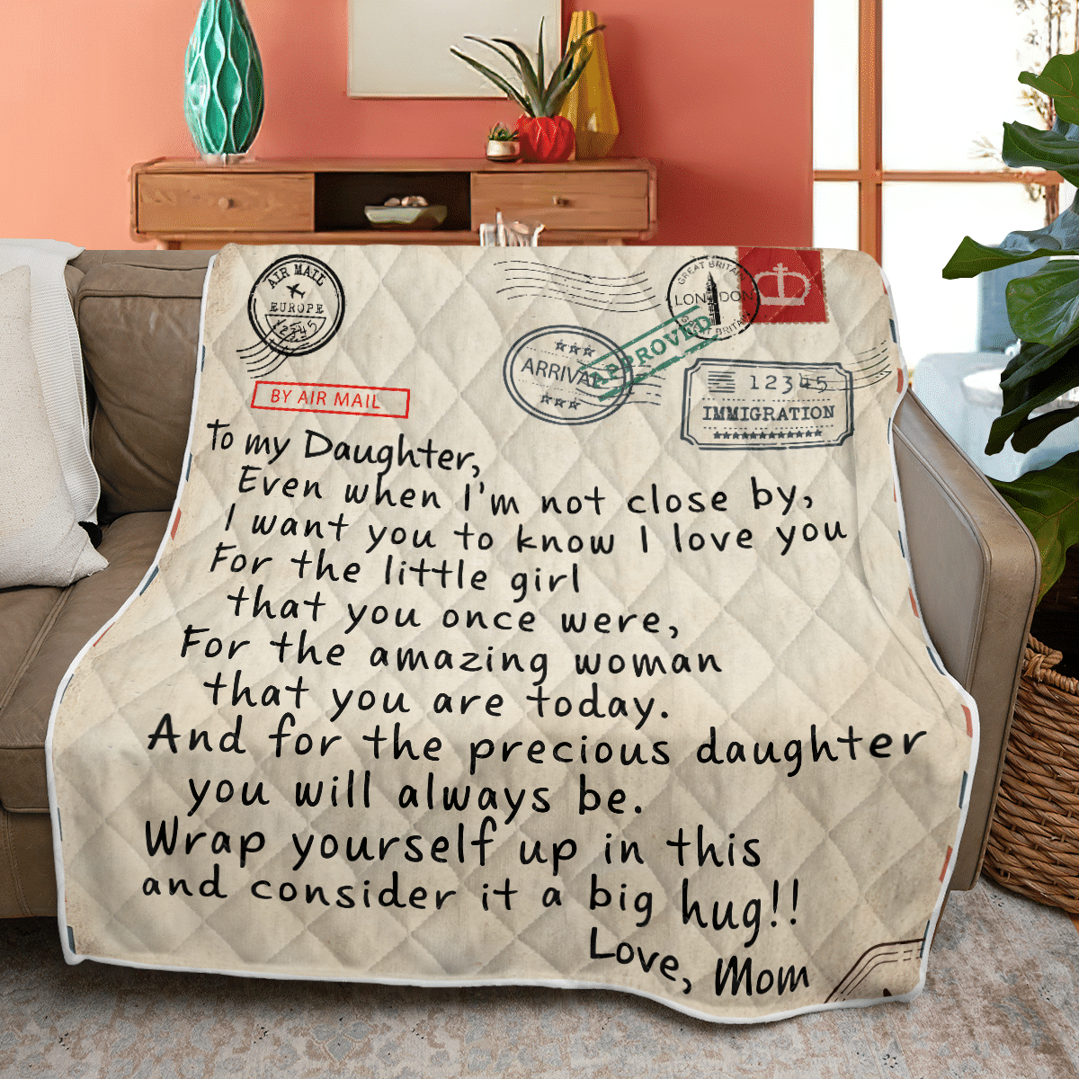 Airmail From Mom To My Daughter Quilt Blanket Airmail From Mom To My Daughter Quilt Blanket