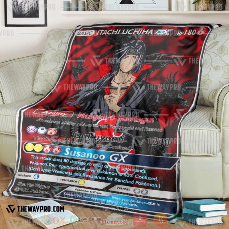 Anime Naruto Shippuden Crow Itachi Uchiha X Pokemon Card Soft Blanket Anime Naruto Shippuden Crow Itachi Uchiha X Pokemon Card Soft Blanket