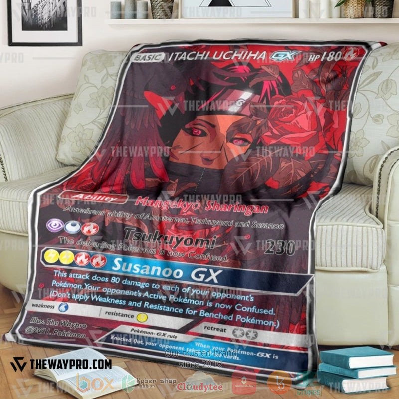 Anime Naruto Shippuden Itachi Uchiha X Pokemon Card Red Soft Blanket Anime Naruto Shippuden Itachi Uchiha X Pokemon Card Red Soft Blanket