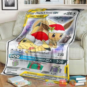 Anime Pkm Christmas Eevee And Pikachu Tag Team Gx Custom Soft Blanket