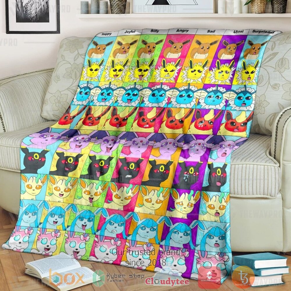 Anime Pkm Eevee And The Evolution Emotion Faces Custom Soft Blanket Anime Pkm Eevee And The Evolution Emotion Faces Custom Soft Blanket