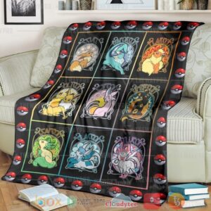 Anime Pkm Eevee Evolution Poke Ball Custom Soft Blanket