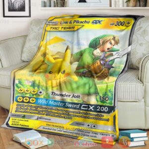 Anime Pkm Link And Pikachu Tag Team Gx Custom Soft Blanket