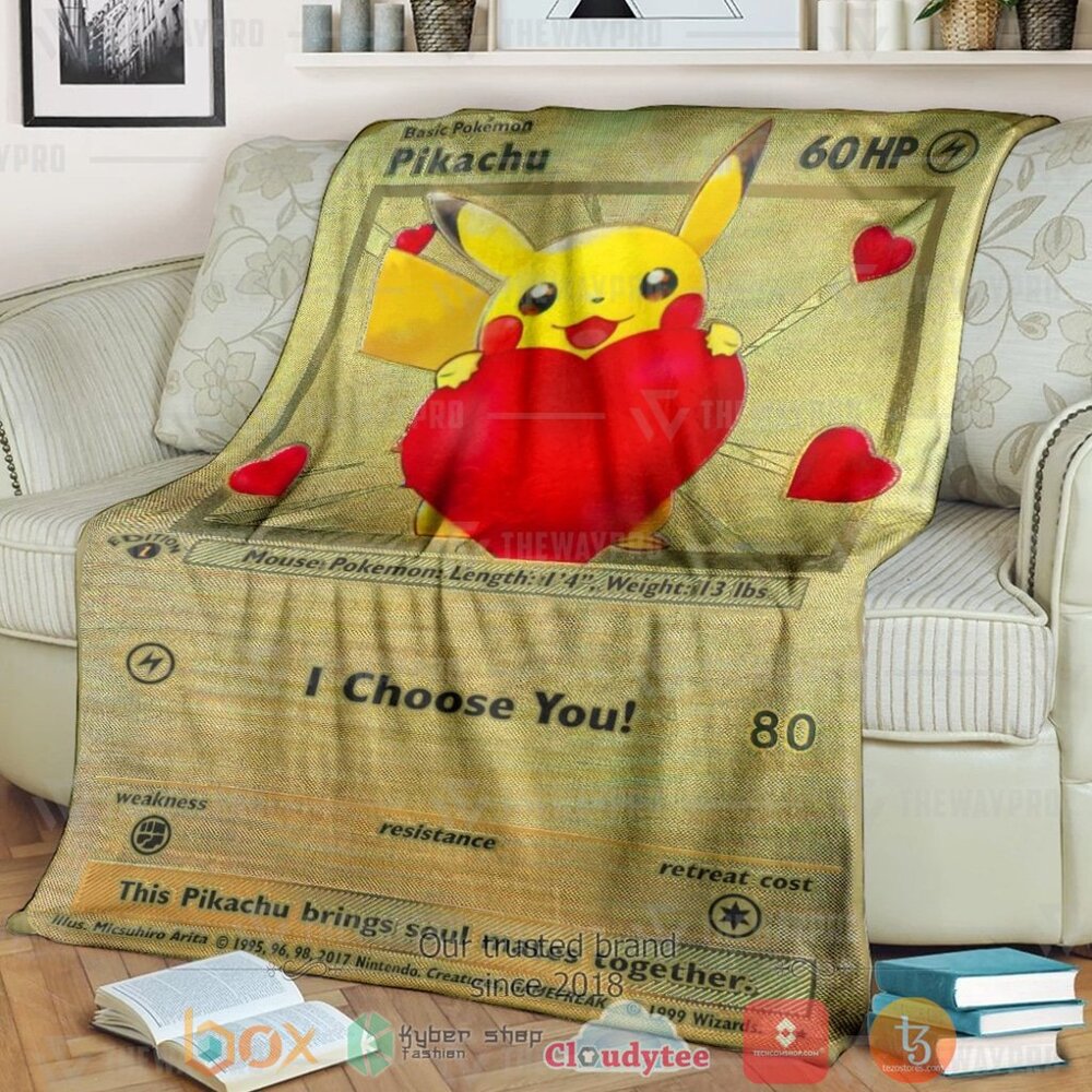 Anime Pkm Pikachu I Choose You Gold Card Custom Soft Blanket Anime Pkm Pikachu I Choose You Gold Card Custom Soft Blanket