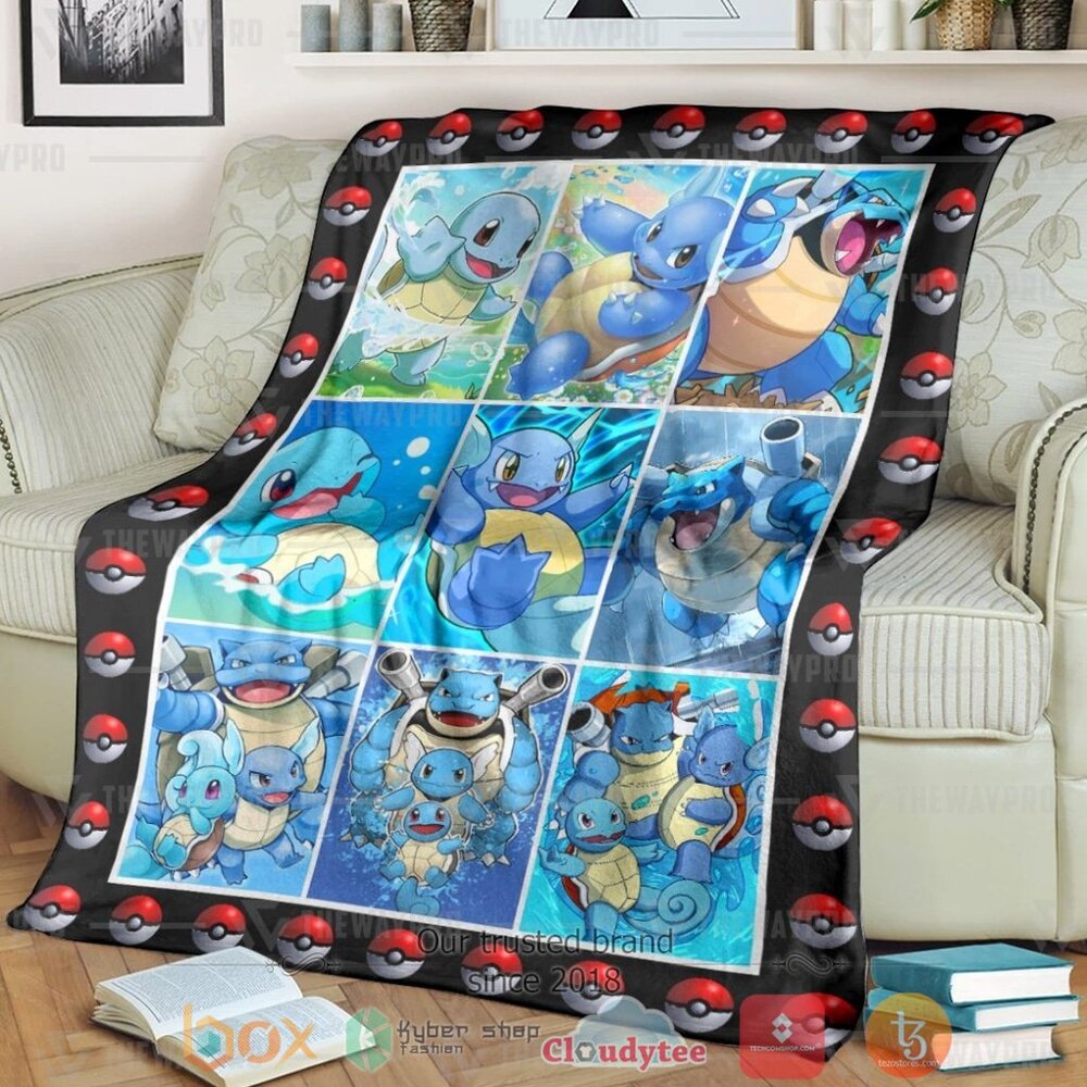 Anime Pkm Squirtle Wartortle Blastoise Poke Ball Custom Soft Blanket Anime Pkm Squirtle Wartortle Blastoise Poke Ball Custom Soft Blanket
