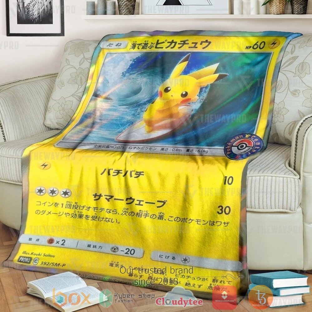 Anime Pkm Surfing Pikachu Custom Soft Blanket Anime Pkm Surfing Pikachu Custom Soft Blanket