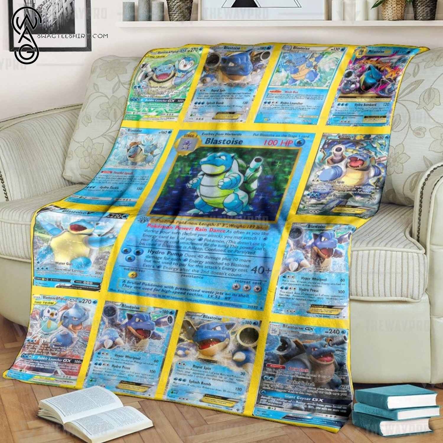 Anime Pokemon Blastoise Cards Full Printing Blanket Anime Pokemon Blastoise Cards Full Printing Blanket