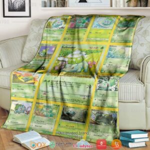 Anime Pokemon Bulbasaur Cards Version 2 Soft Blanket