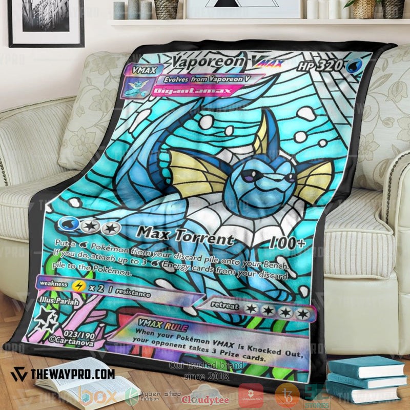Anime Pokemon Card Card Vaporeon Hybrid Vmax Stain Glass Soft Blanket Anime Pokemon Card Card Vaporeon Hybrid Vmax Stain Glass Soft Blanket