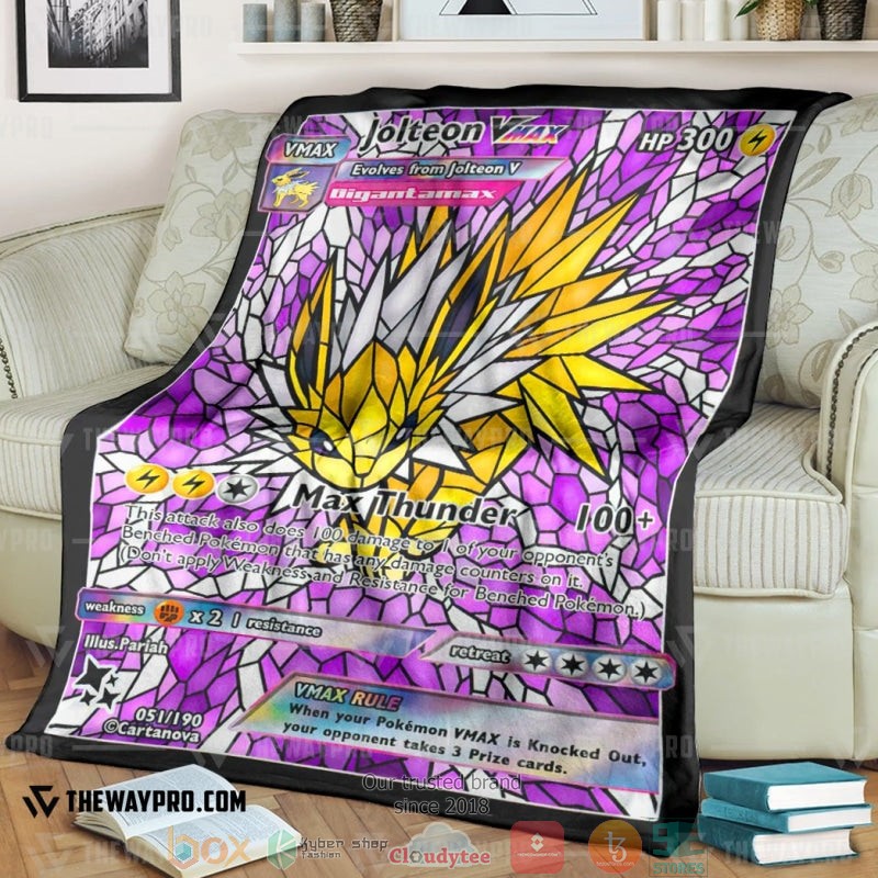 Anime Pokemon Card Jolteon Hybrid Vmax Stain Glass Soft Blanket Anime Pokemon Card Jolteon Hybrid Vmax Stain Glass Soft Blanket