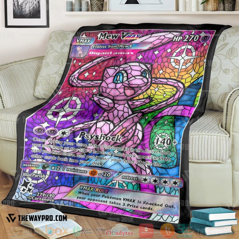 Anime Pokemon Card Mew Hybrid Vmax Stain Glass Soft Blanket Anime Pokemon Card Mew Hybrid Vmax Stain Glass Soft Blanket