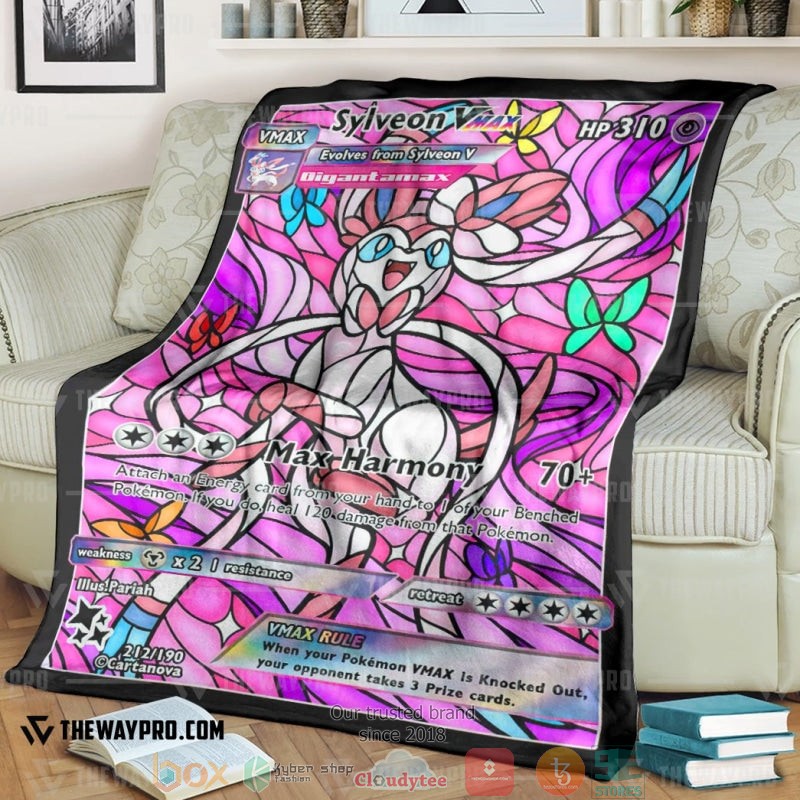 Anime Pokemon Card Sylveon Hybrid Vmax Stain Glass Soft Blanket Anime Pokemon Card Sylveon Hybrid Vmax Stain Glass Soft Blanket