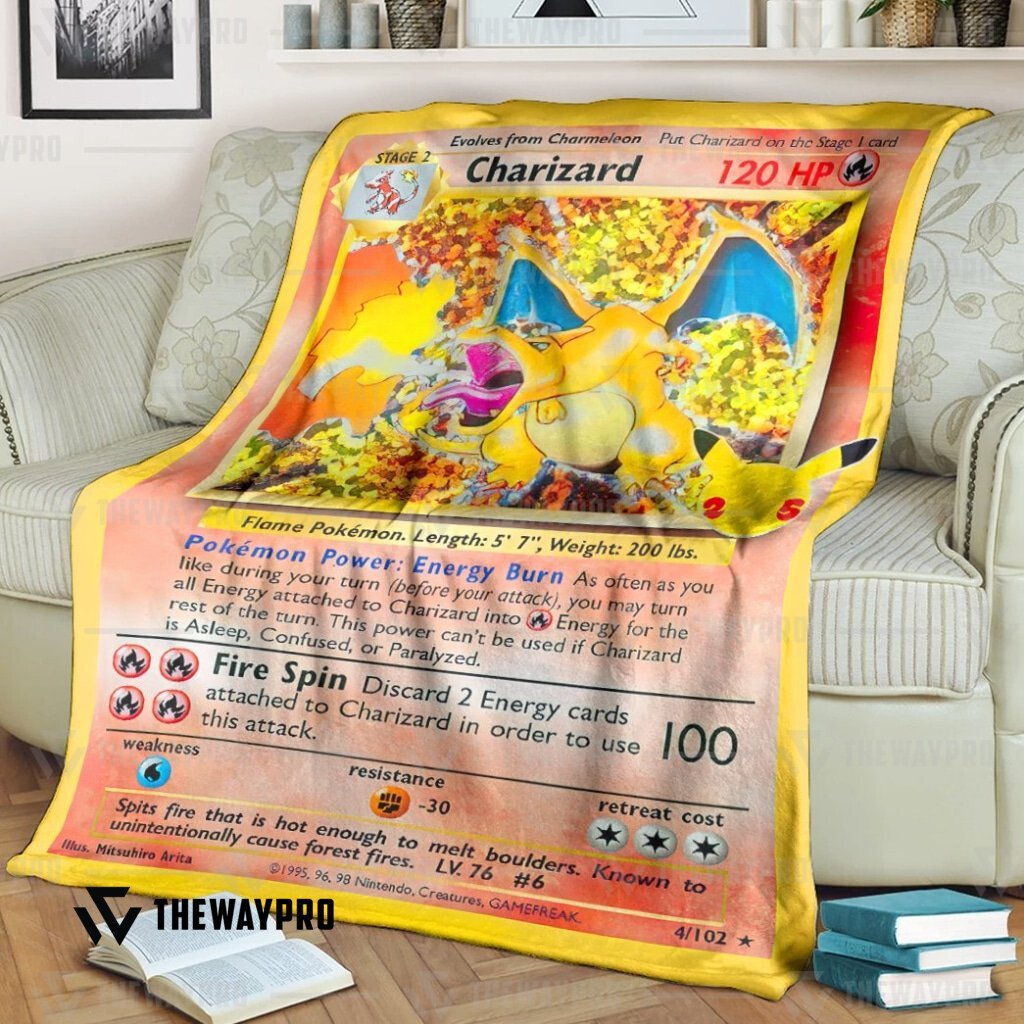Anime Pokemon Charizard Celebrations Holo Custom Soft Blanket Anime Pokemon Charizard Celebrations Holo Custom Soft Blanket