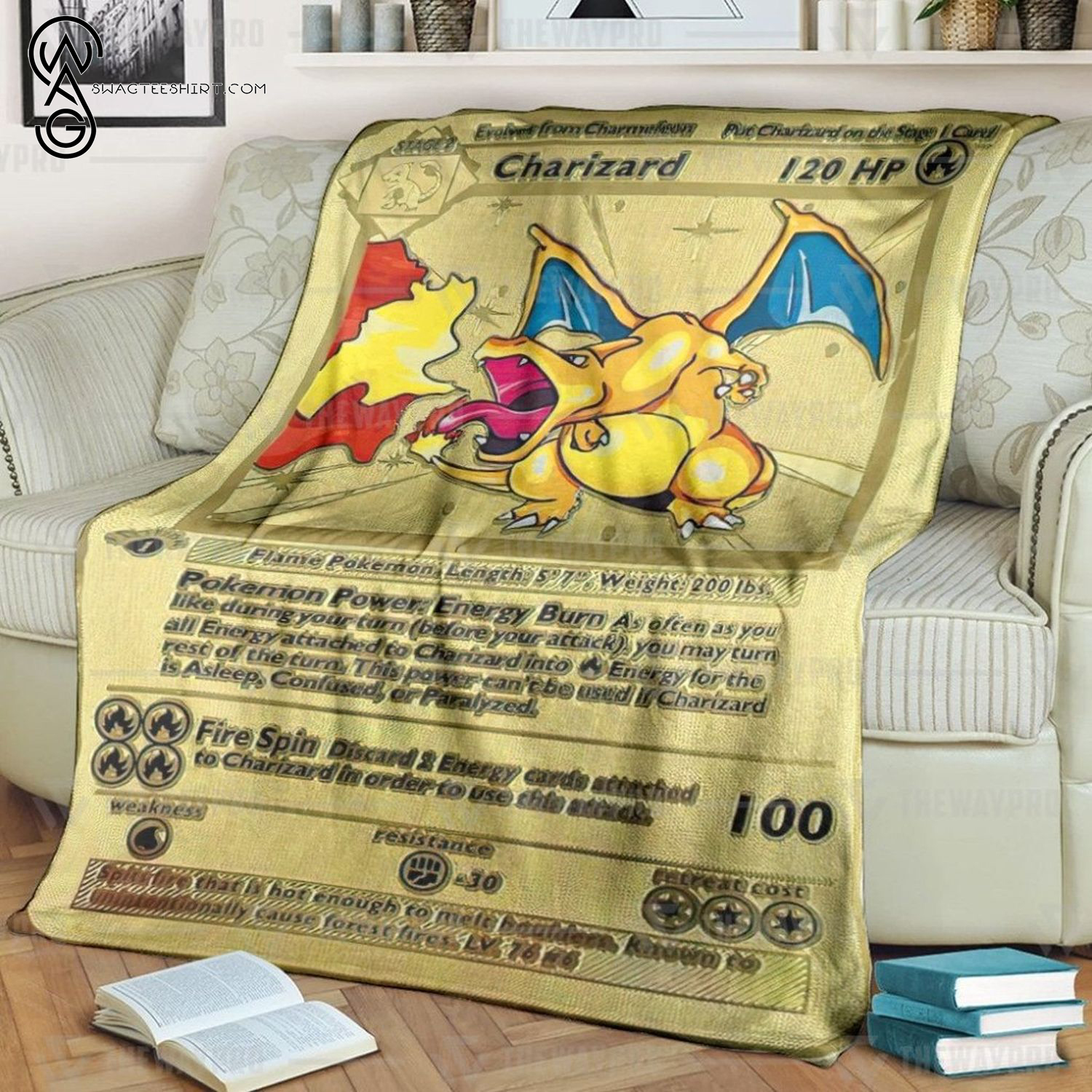 Anime Pokemon Charizard Gold Card Full Printing Blanket Anime Pokemon Charizard Gold Card Full Printing Blanket