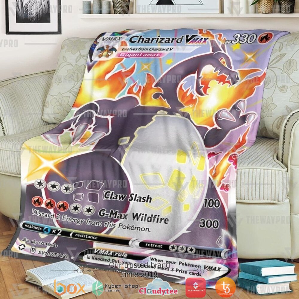 Anime Pokemon Charizard Vmax Shining Fates Soft Blanket Anime Pokemon Charizard Vmax Shining Fates Soft Blanket