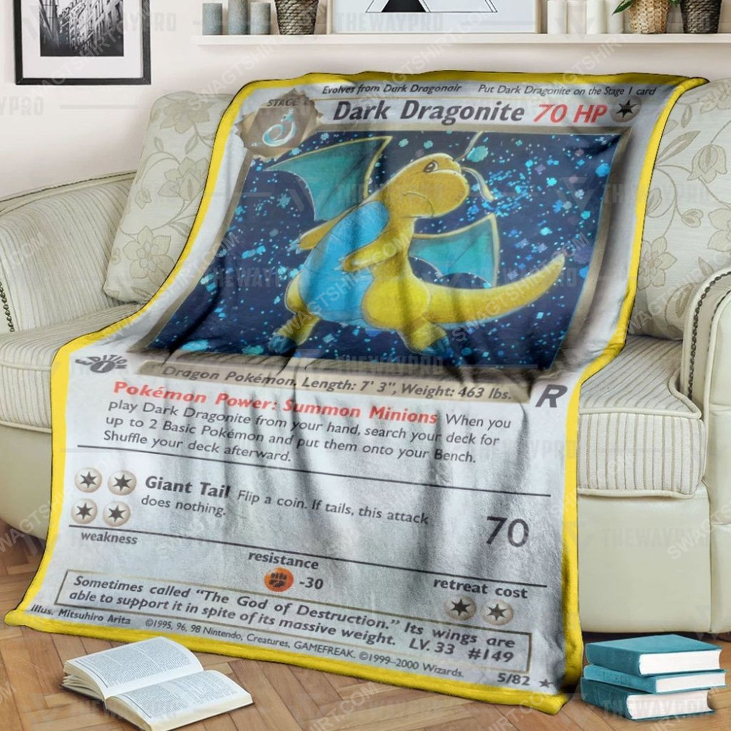 Anime Pokemon Dark Dragonite 1St Edition Full Print Soft Blanket Anime Pokemon Dark Dragonite 1St Edition Full Print Soft Blanket