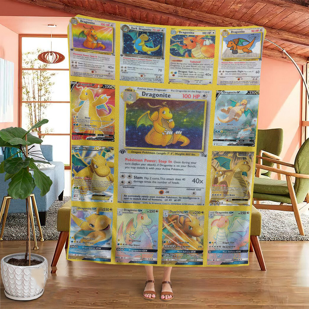 Anime Pokemon Dragonite Cards Custom Soft Blanket Anime Pokemon Dragonite Cards Custom Soft Blanket