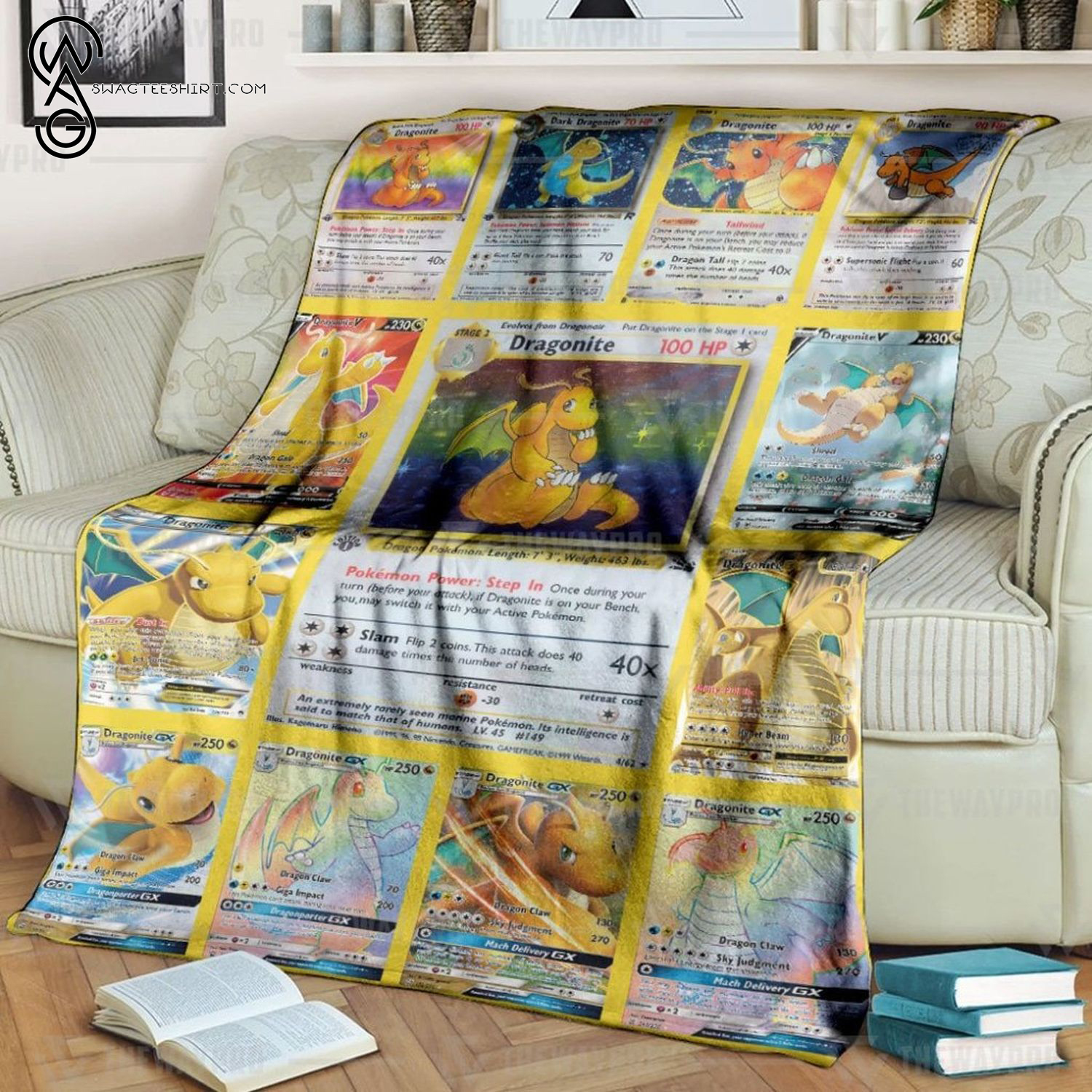 Anime Pokemon Dragonite Cards Full Printing Blanket Anime Pokemon Dragonite Cards Full Printing Blanket
