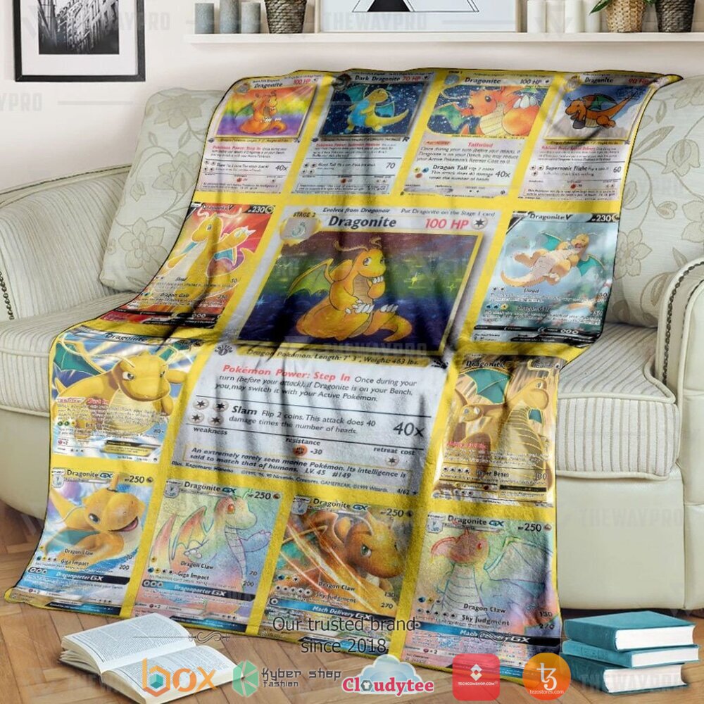 Anime Pokemon Dragonite Cards Version 2 Soft Blanket Anime Pokemon Dragonite Cards Version 2 Soft Blanket