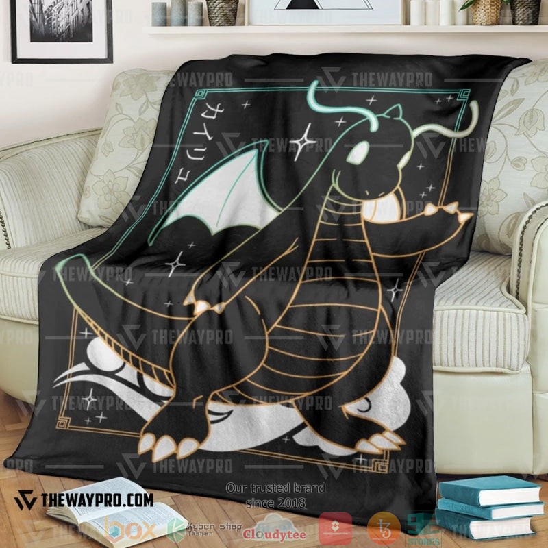 Anime Pokemon Dragonite Cloud Black Soft Blanket Anime Pokemon Dragonite Cloud Black Soft Blanket