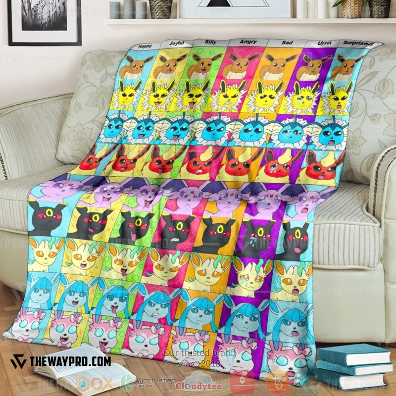 Anime Pokemon Eevee And The Evolution Emotion Faces Soft Blanket Anime Pokemon Eevee And The Evolution Emotion Faces Soft Blanket