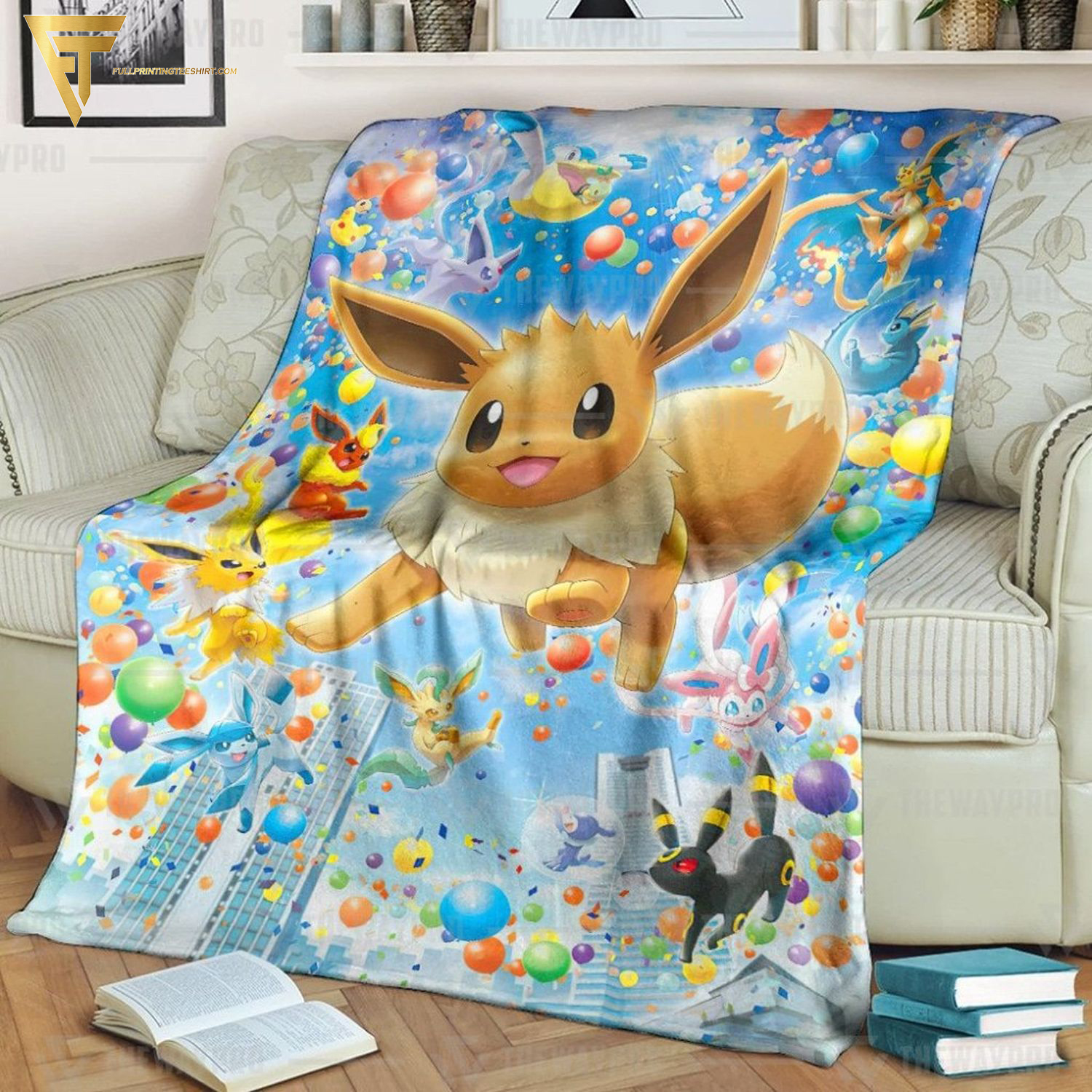 Anime Pokemon Eevee Evolution Full Printing Blanket Anime Pokemon Eevee Evolution Full Printing Blanket
