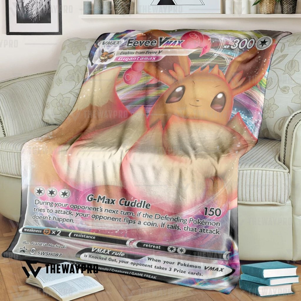Anime Pokemon Eevee Vmax Custom Soft Blanket Anime Pokemon Eevee Vmax Custom Soft Blanket