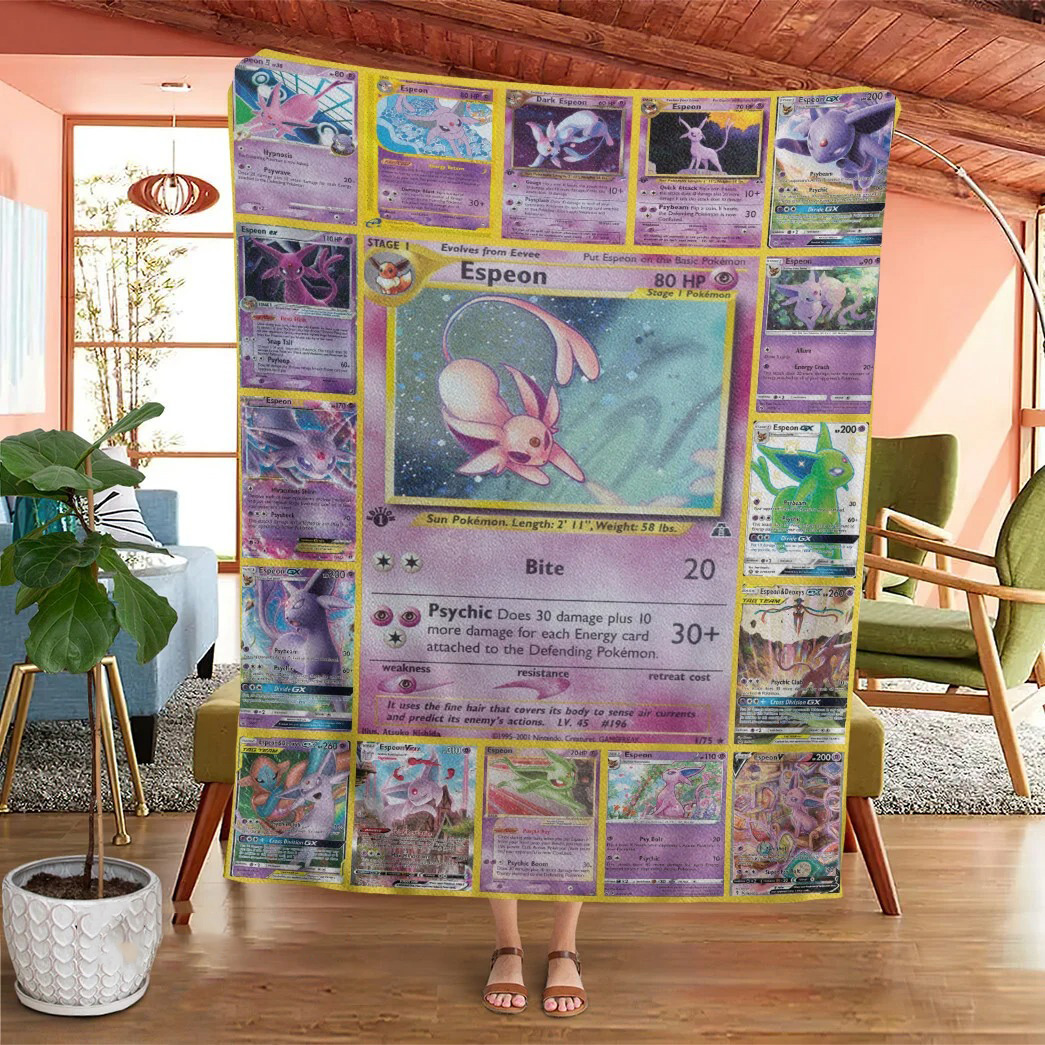 Anime Pokemon Espeon Cards Custom Soft Blanket Anime Pokemon Espeon Cards Custom Soft Blanket