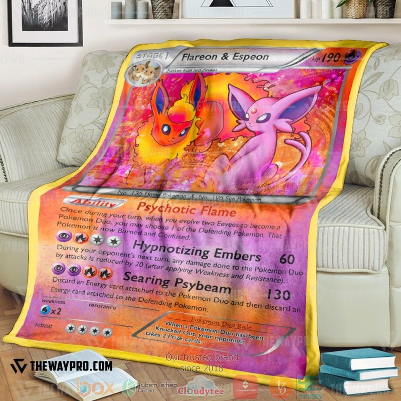 Anime Pokemon Flareon And Espeon Duo Card Soft Blanket Anime Pokemon Flareon And Espeon Duo Card Soft Blanket