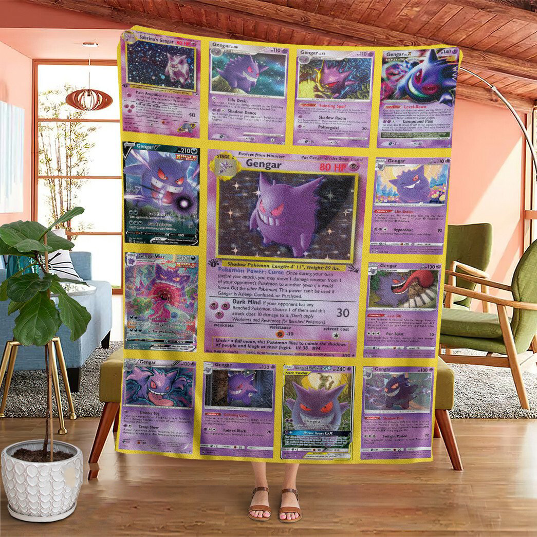Anime Pokemon Gengar Cards Custom Soft Blanket Anime Pokemon Gengar Cards Custom Soft Blanket