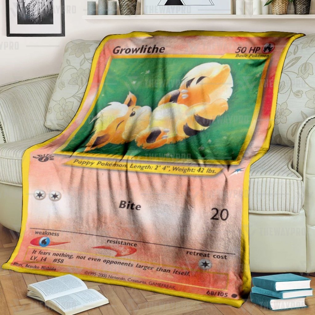 Anime Pokemon Growlithe 1St Edition Bite Custom Blanket And Quilt Anime Pokemon Growlithe 1St Edition Bite Custom Blanket And Quilt