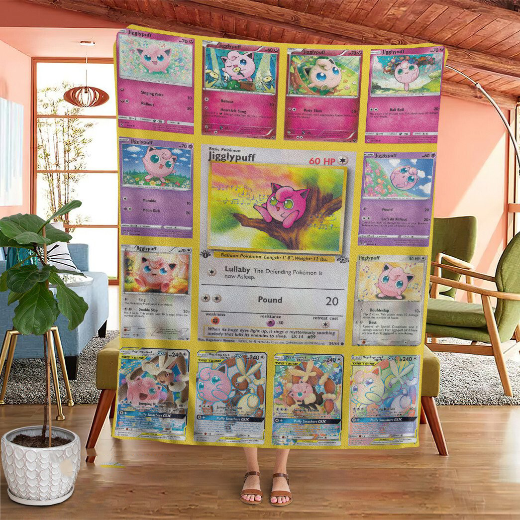 Anime Pokemon Jigglypuff Cards Custom Soft Blanket Anime Pokemon Jigglypuff Cards Custom Soft Blanket