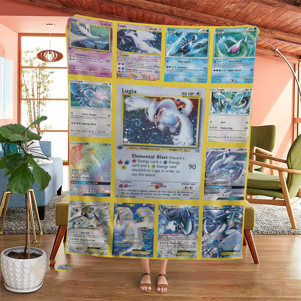 Anime Pokemon Lugia Cards Custom Soft Blanket Anime Pokemon Lugia Cards Custom Soft Blanket