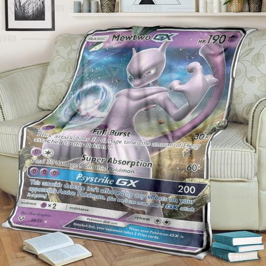 Anime Pokemon Mewtwo Gx Custom Soft Blanket Anime Pokemon Mewtwo Gx Custom Soft Blanket