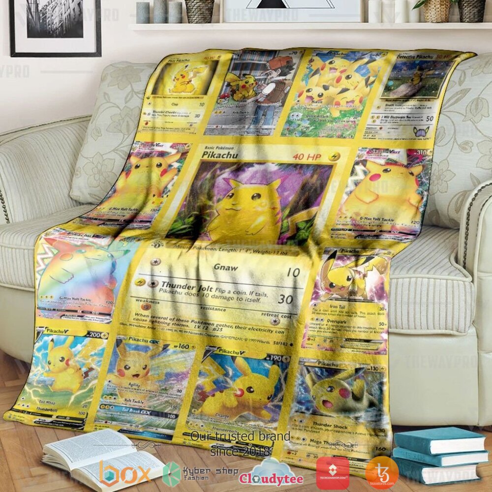 Anime Pokemon Pikachu Cards Version 2 Soft Blanket Anime Pokemon Pikachu Cards Version 2 Soft Blanket