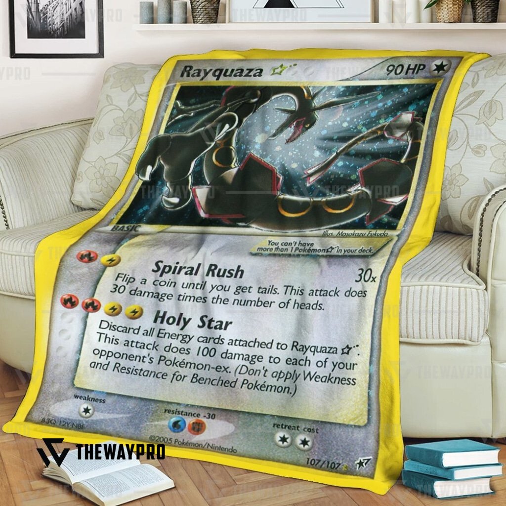 Anime Pokemon Rayquaza Gold Star Holo Custom Soft Blanket 2 Anime Pokemon Rayquaza Gold Star Holo Custom Soft Blanket 2