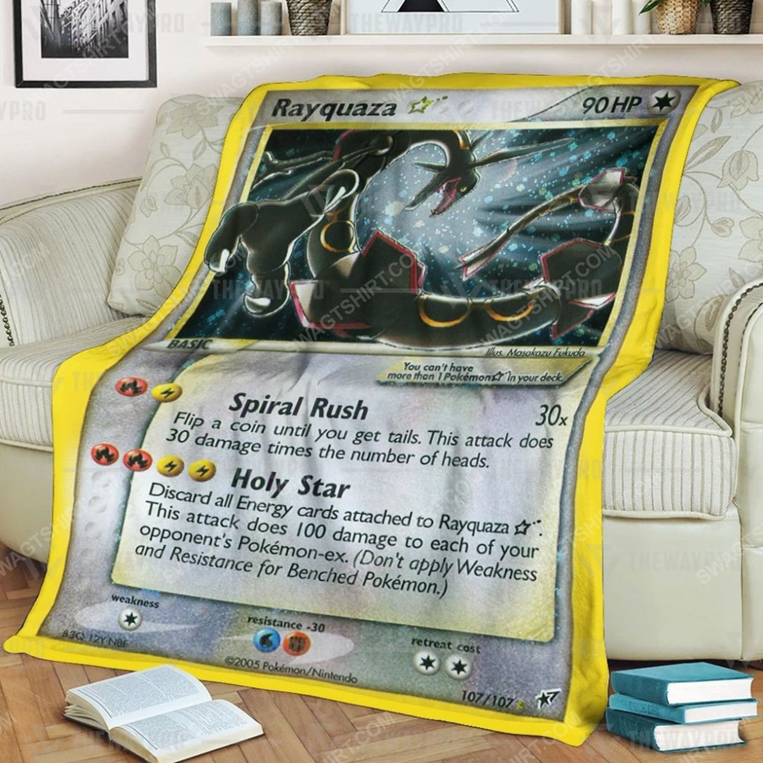 Anime Pokemon Rayquaza Gold Star Holo Soft Blanket Anime Pokemon Rayquaza Gold Star Holo Soft Blanket