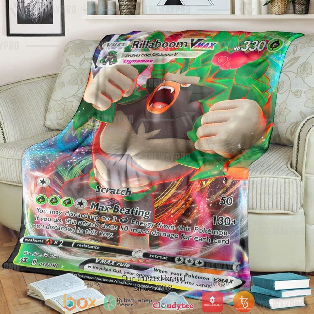 Anime Pokemon Rillaboom Vmax Rebel Clash Soft Blanket Anime Pokemon Rillaboom Vmax Rebel Clash Soft Blanket