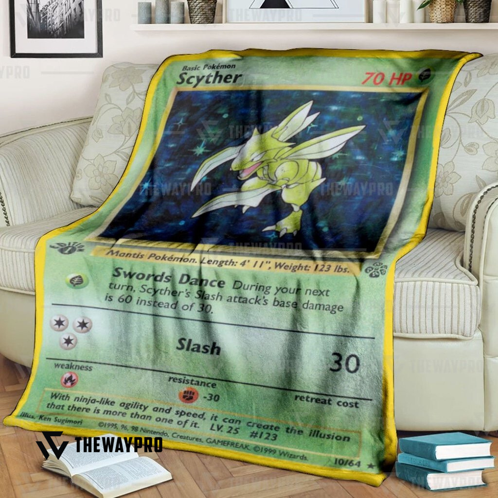 Anime Pokemon Scyther Holo 1St Edition Custom Soft Blanket Anime Pokemon Scyther Holo 1St Edition Custom Soft Blanket