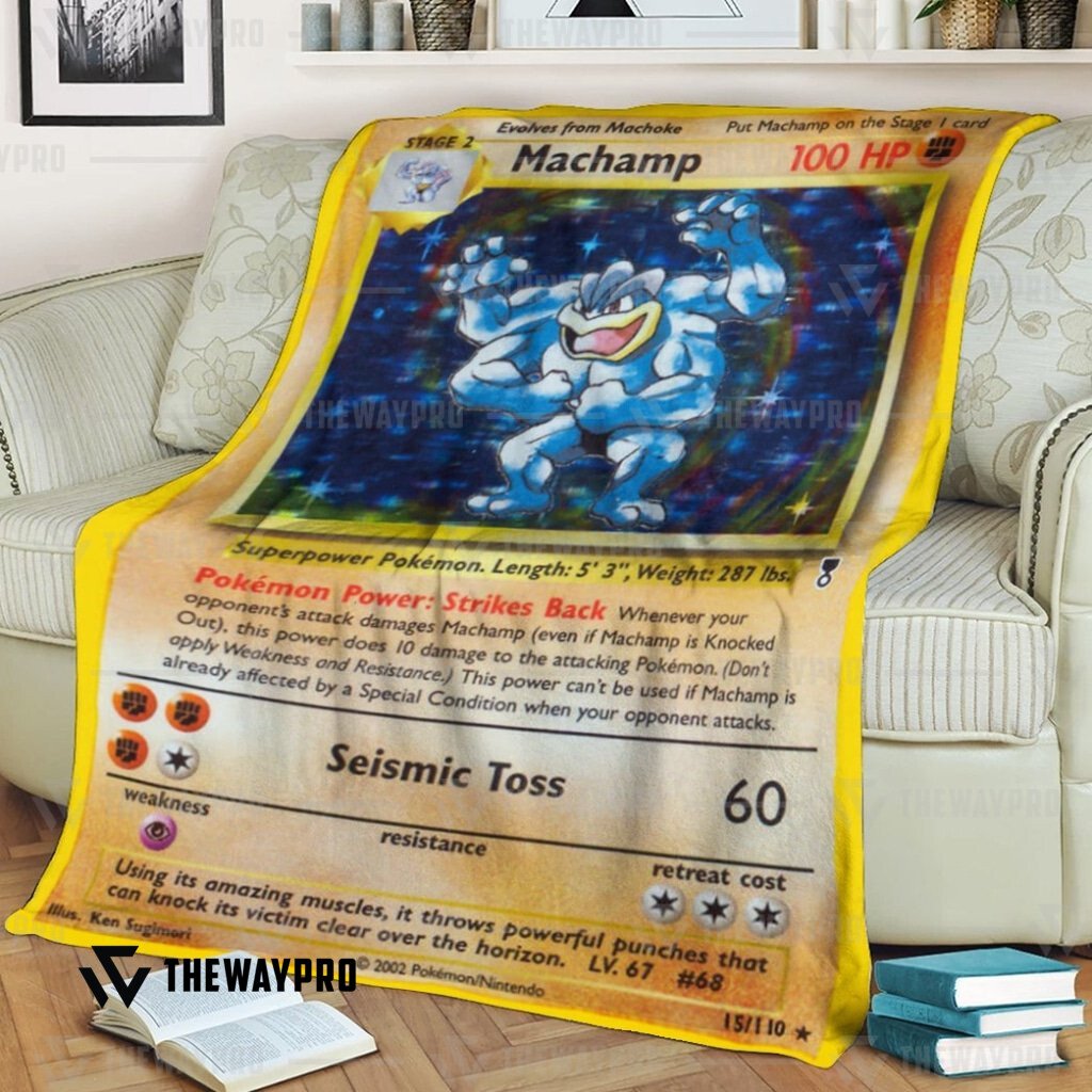 Anime Pokemon Shadowless Holographic Machamp Custom Soft Blanket 2 Anime Pokemon Shadowless Holographic Machamp Custom Soft Blanket 2