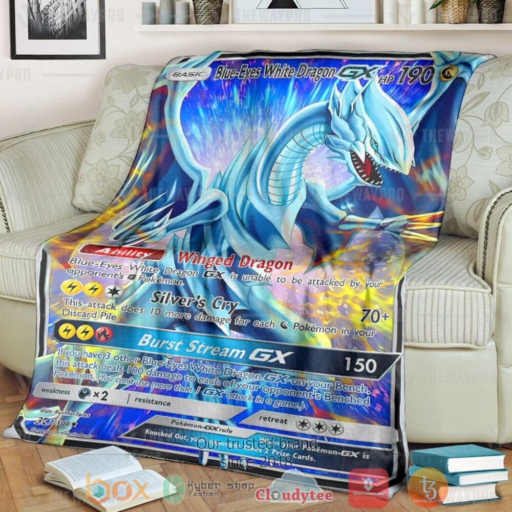 Anime Ygo Pkm Blue Eyes White Dragon Gx Custom Soft Blanket Anime Ygo Pkm Blue Eyes White Dragon Gx Custom Soft Blanket
