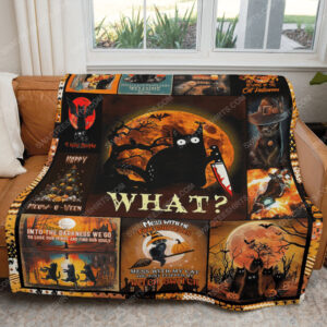 Black Cat With Knife What Halloween Blanket