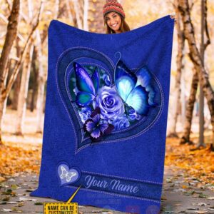 Butterfly Flower Heart Custom Name Blanket